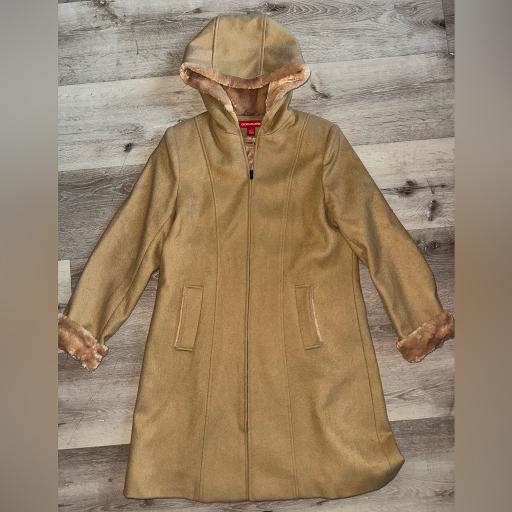 Tan Wool Hooded Women's Coat